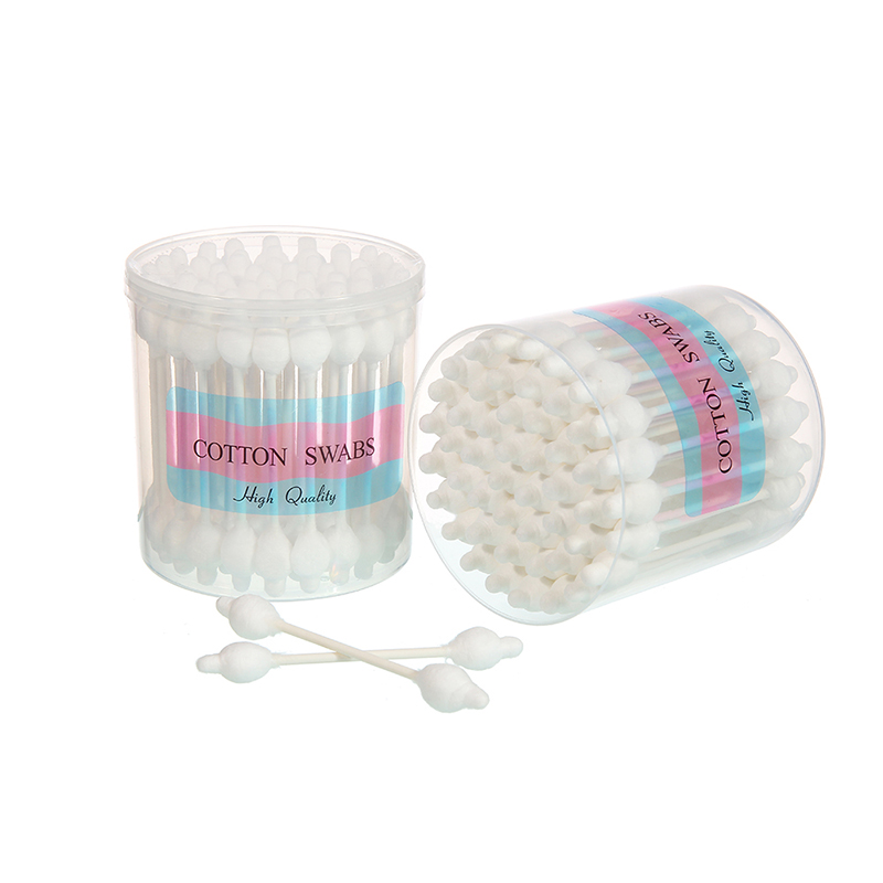 Kosmetisk mjuk bomullsknopp med dubbla ändar med pappersklistermärke 