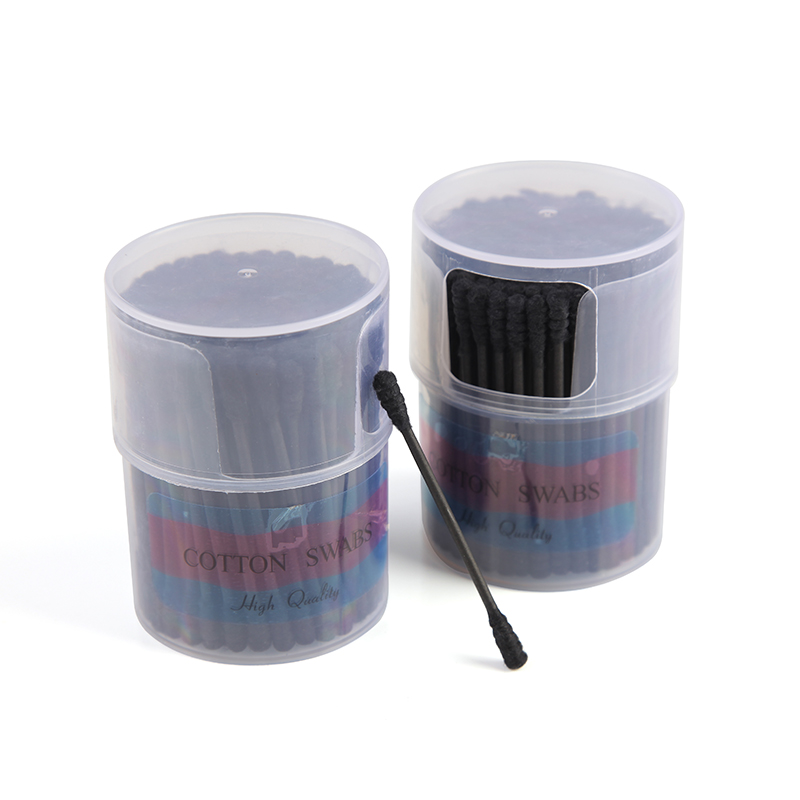 Kosmetisk svart bomullspinne med dubbel ände med låda 