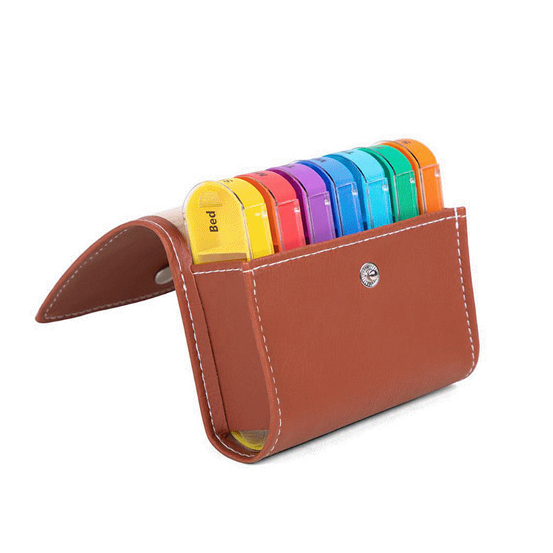 Anpassad daglig veckovis pillerorganisator med PU-fodral 