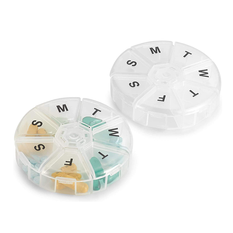 Rund bärbar liten veckomedicinplanerare 